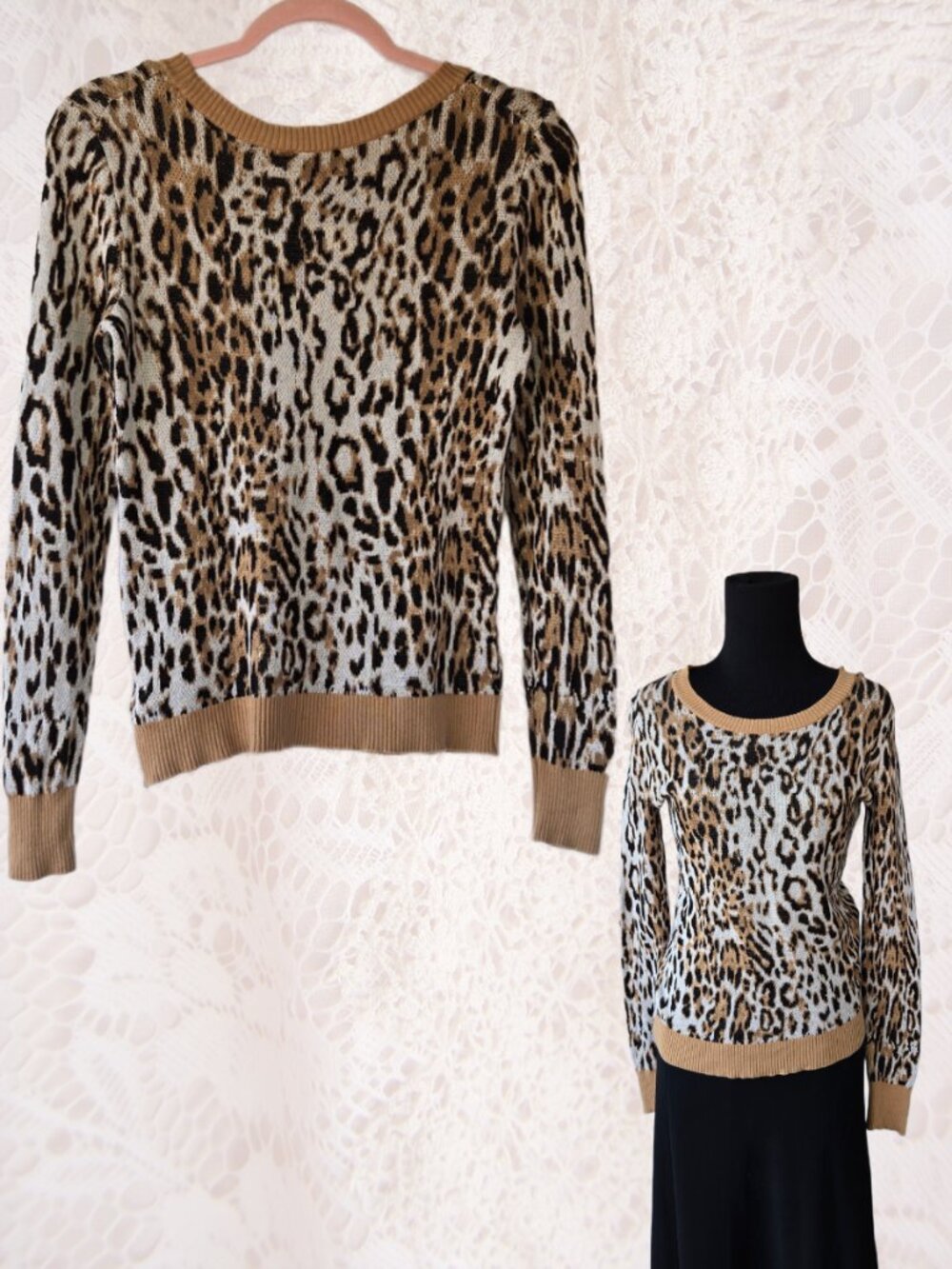 Express Leopard Print Boho Sweater Top Causal Light Weight Cotton Rayon Blend